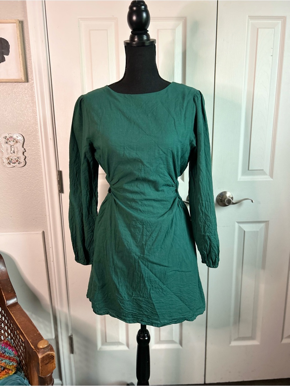 Lillusory green long sleeve cutout mini dress